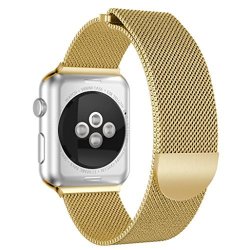 Kanzd Milanese Stainless Steel Magnetic Watch Band For Apple Watch Series 3 42MM Gold