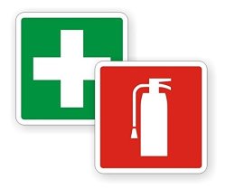 2 Pcs Unblemished Popular Fire Extinguisher First Aid Car Stickers Sign Boat Safety Truck Emblem Camper Badge Size 4" X 4" Color Red And Green