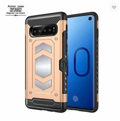 Samsung Galaxy S10 Armor Case With Card Slot Magnetic Car Mount Phone Back Shell For Samsung Galaxy S10 Cover Gold