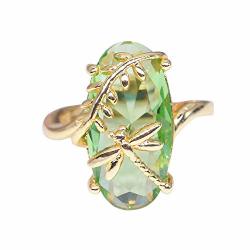 Rings For Women Girls - Jiayit Womens Dragonfly Ring Natural Transparent Peridot Gemstone Rings Luxury Wedding Rings Size 6-10 7 Gold