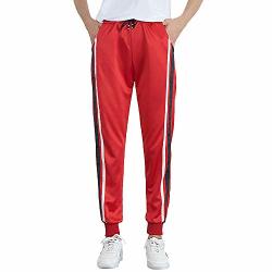 Deatu Ladies Trousers Womens Mid-waist Casual Striped Multi-choice Jogger Sports Pants Harem Pants Trousers RED3 S