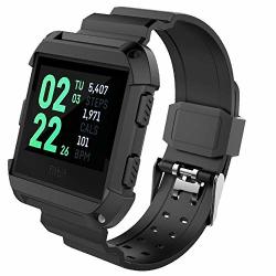 Moteev Compatible For Fitbit Ionic Accessory Rugged Pro Resilient Protective Case With Strap Bands Replacement For Fitbit Ionic Smart Watch Black +black