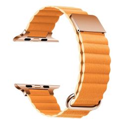 Magnetic Pu Leather Band For 38MM 40MM 41MM Apple Watch - Yellow