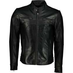 Men's Classic Slim Fit Leather Jacket Black - - S