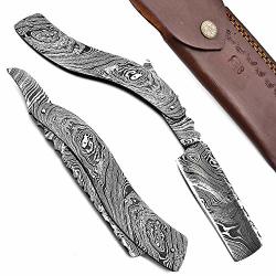 R-45 Custom Hand Made Damascus Steel Straight Folding Razor With Shaving Ready Classic Barber Blade Edge