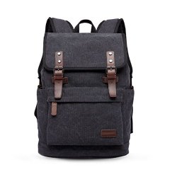 Jfa Canvas Laptop Backpack Genuine Leather Multifunction Large School Bag Travel Hiking Rucksack