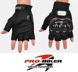 Genuine Pro-biker Motorcycle Cycling Outdoorsport Half Cut Black Gloves Xl
