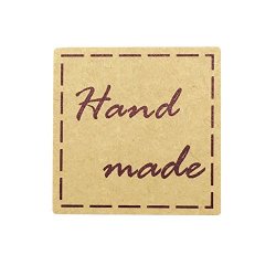 Hcode 1.5X1.5 Inch Square Hand Made Labels With Dotted Line Kraft Paper Adhesive Stickers 10 Pieces Per Pack 1 Pack