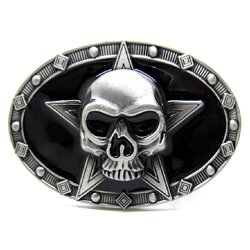 Men Vintage Silver Star Evil Skull Skeleton Metal Belt Buckle Cowboy Punk Biker