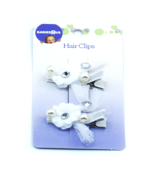 Diamante And Flower Duckclips 2 Pack - White