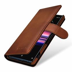 Stilgut Case Suited For Sony Xperia 5. Leather Wallet Cover Card Slots Closure Brown Antique