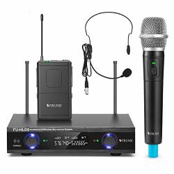 Uhf Wireless Microphone System Frunsi Dual Cordless Microphone Set With Handheld bodypack headset lapel Mics Fixed Uhf Frequency With Metal Receiver Support Long Range For Church Karaoke