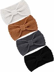 4 Pieces Chunky Knit Headbands Braided Knotted Head Band Ear Warmer Crochet Head Wraps For Women Girls Black Camel Dark Grey White