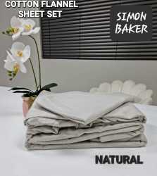 Simon Baker - Cotton Flannel Sheet Set - Natural - Queen Bed