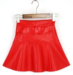 Yunting Vintage Pleated High Waist Pu Leather Skirt - Red Color Xxl