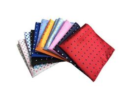 Mendeng Mens 10 Pack Assorted Cotton Polka Dots Pocket Square Handkerchief Hanky