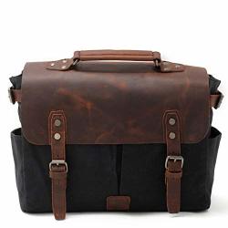 Retro Canvas Briefcase Laptop Bag Shoulder Messenger Business Work Bag For 15.6" Waterproof Crossbody Bag Black