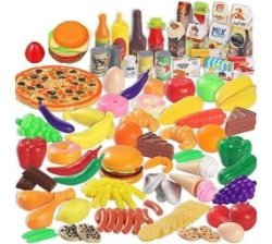 Pretend Play Kitchen Fruit Vegetable Fast Food Set Toys - 158 Pieces