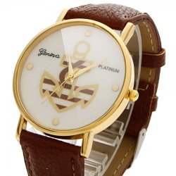 Fashion New Hook Pattern Dial Alloy Case Imitation Leather Watchband Women Wrist Watch Coffee