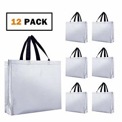 Gonioa 16 Piece Reusable Smooth Shopping Bag With Handle Gift Bag Party And Birthday Shopping Bag For Hoilday Party Event Birthday Silver