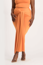 Savannah Wrap Tie Detail Skirt - Dusty Orange - M