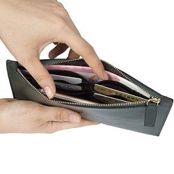 Women's Genuine Leather Long Wallet Purse 8 Card Slots Zipper Card Clutch Holder Dark Green