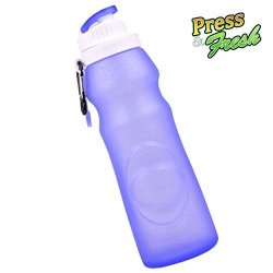 Press N Fresh Silicone Foldable Water Bottle - Perfect For Running Biking Jogging Hiking Camping Picnic Yoga And Travel Etc. Blue
