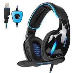 Sades SA902 PC Gaming Headset 7.1 Virtual Surround Stereo Wired USB Computer Gaming Headset Headphones With Microphone Volume Control For Computer Black&blue