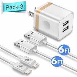Fimarr 3-IN-1 6-FOOT Fast Charging sync Cable And 2.1A 5V Dual Port USB Wall Plug Charger Replacement For Iphone Xs xr x 8 7 6 Plus 5C 5S Ipad Air MINI