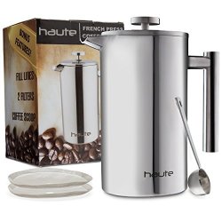 Haute 1L Stainless Steel French Press Coffee Maker With Fill Lines 2 Extra Filters And Coffee Scoop Stainless Steel