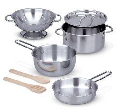 Melissa & Doug Stainless Steel Pots And Pans Pretend Play Kitchen Set For Kids 8 Pcs