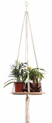 Macrame Plant Shelf With Telescopic Hook Indoor outdoor Hanging Planter Decorative Wooden Shelves Flower Pot Holder For Boho Home Decor Planter Shelf Length 48 Inch Hook