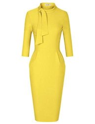 Muxxn Women's 50S Fashion Asymmetric Necline High Low Graduation Evening Bodycon Dress Yellow S