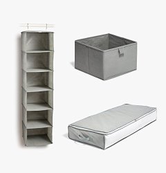6 Shelf Hanging Closet Organizer Storage Bin & Underbed Storage Container - Gray - The Stashy Organization Set