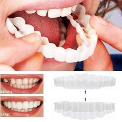 Inverlee 2PCS Comfort Fit Flex Cosmetic Teeth Denture Teeth Top Cosmetic Veneer 1PC TOP+1PC BOTTOM+2PC Adhesive