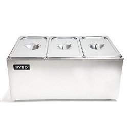 Sybo ZCK165BT-3 Commercial Grade Stainless Steel Bain Marie Buffet Food Warmer Steam Table For Catering And Restaurants 3 Sections With Tap Sliver