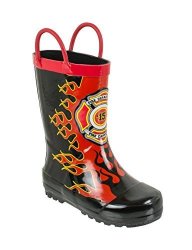 Rainbow Daze Captain Flame Fire Chief With Flames Printed Rubber Rain Boots For Kids Size 2 3