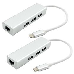 Pack Of 2 USB Type-c To Ethernet Network With 3 Extra USB 3.0 Ports