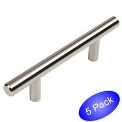 5 Pack - Cosmas 305-2.5SN Satin Nickel Cabinet Hardware Euro Style Bar Handle Pull - 2-1 2" Hole Centers 4-7 8" Overall Length