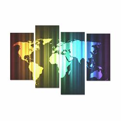 Xingchenss 4 Pieces Home Decor Wall Art Spectrum World Map Glow Effects Eps 10 Canvas Print Pictures No Frame Living Room Office Hotel Home Decor Gift