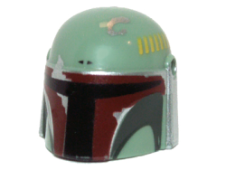 Parts Minifigure Headgear Helmet With Holes Sw Mandalorian With Dark Red Dark Green Weathered Pattern 87610PB01