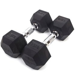Rubber Coated Hex Dumbbell Weights - Sold Individually 7.5KG