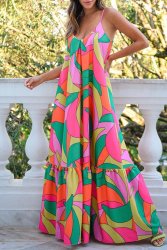 Multicolor Boho Geometric Print Sleeveless Maxi Dress - XL SA40 UK16