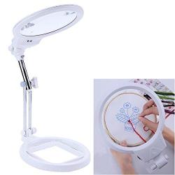 Large Magnifier Folding & Hand Held 2LED Light Lamp Jumbo 5.5 Inch Lens - Best Hands Free Magnifying Glass For Reading And Jewelry Design Etc