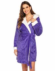 Hotouch Fleece Bathrobe Womens Terry Cloth Thick Kimono Fleece Robes With Hood Purple 2XL
