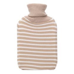 Cosy Hot Water Bottle In Knitted Cover Cream With White Stripes 2 Litre