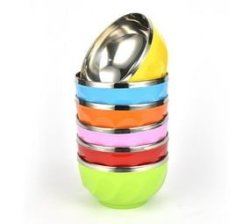 - 6PCS Stainless Steel Bowl Double Layer Thickened Bowls 16.2CM - Multicolour
