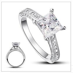 Solid .925 Sterling Silver Wedding Promise Engagement Ring W Simulated Princess Cut Diamond