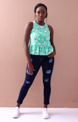 Ladies' Floral Sleeveless Top - Green - Green 34
