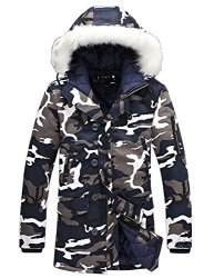 Mens Dsdz Winter Thick Warm Camouflage Parka Long Thermal Jackets And Coats With Fur Hood Blue Us S Tag L